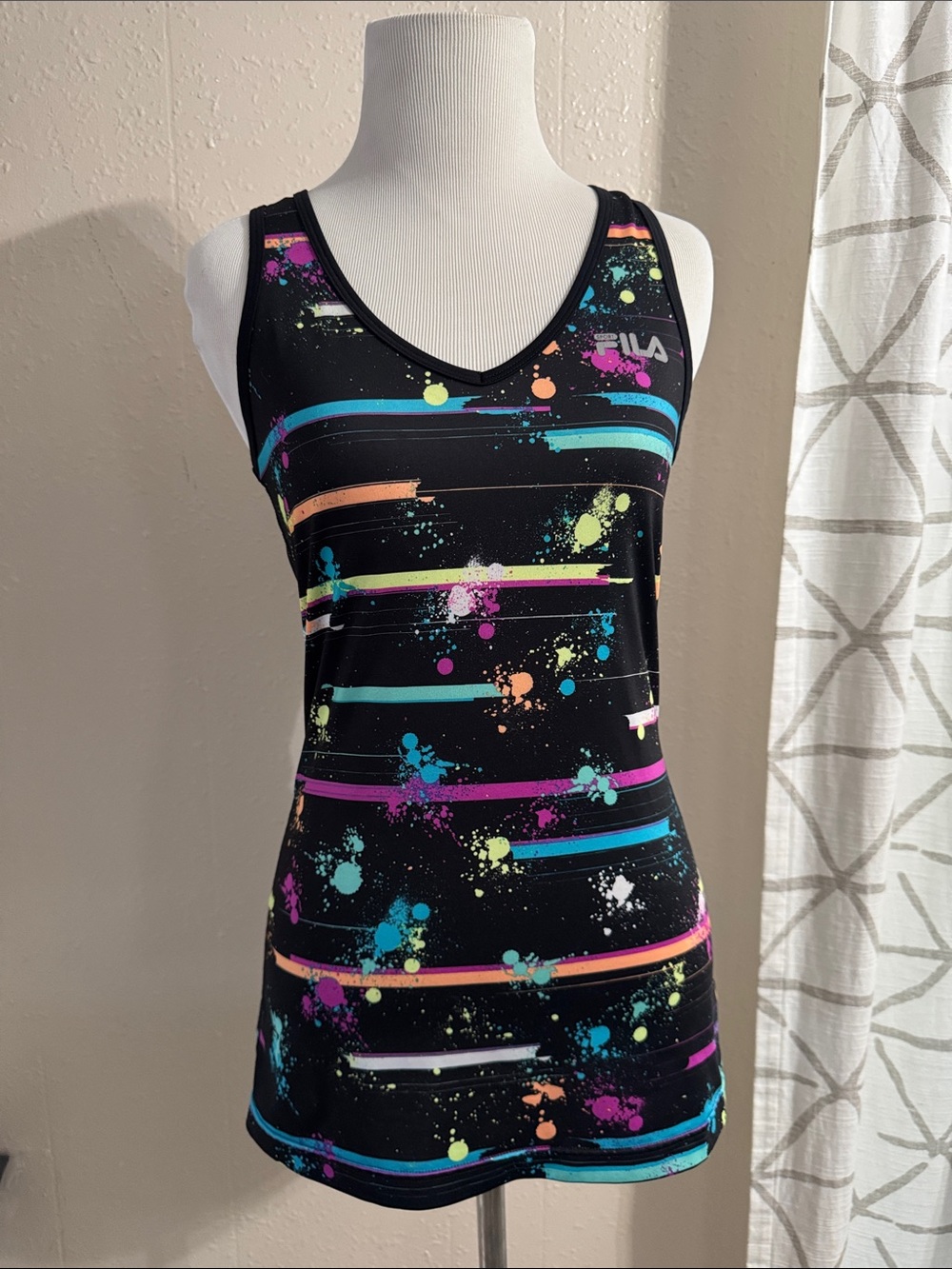 FILA Black Tank with Neon Splash Stripe Print